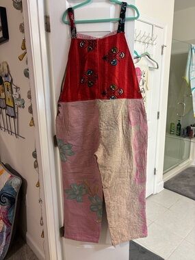 Patchwork Cotton Overalls - Red & Pink